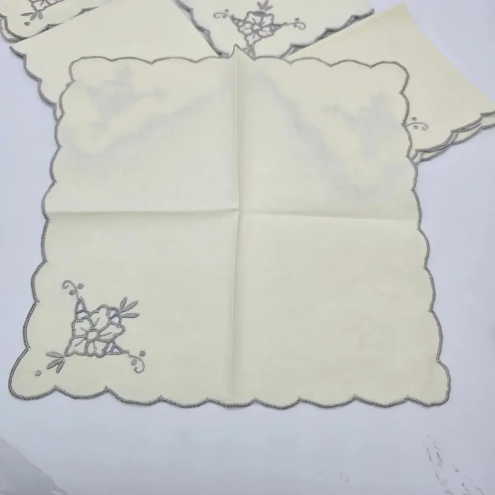 Vintage Embroidered Table Napkins Grandmacore Cottagecore Tea Party Ivory 6